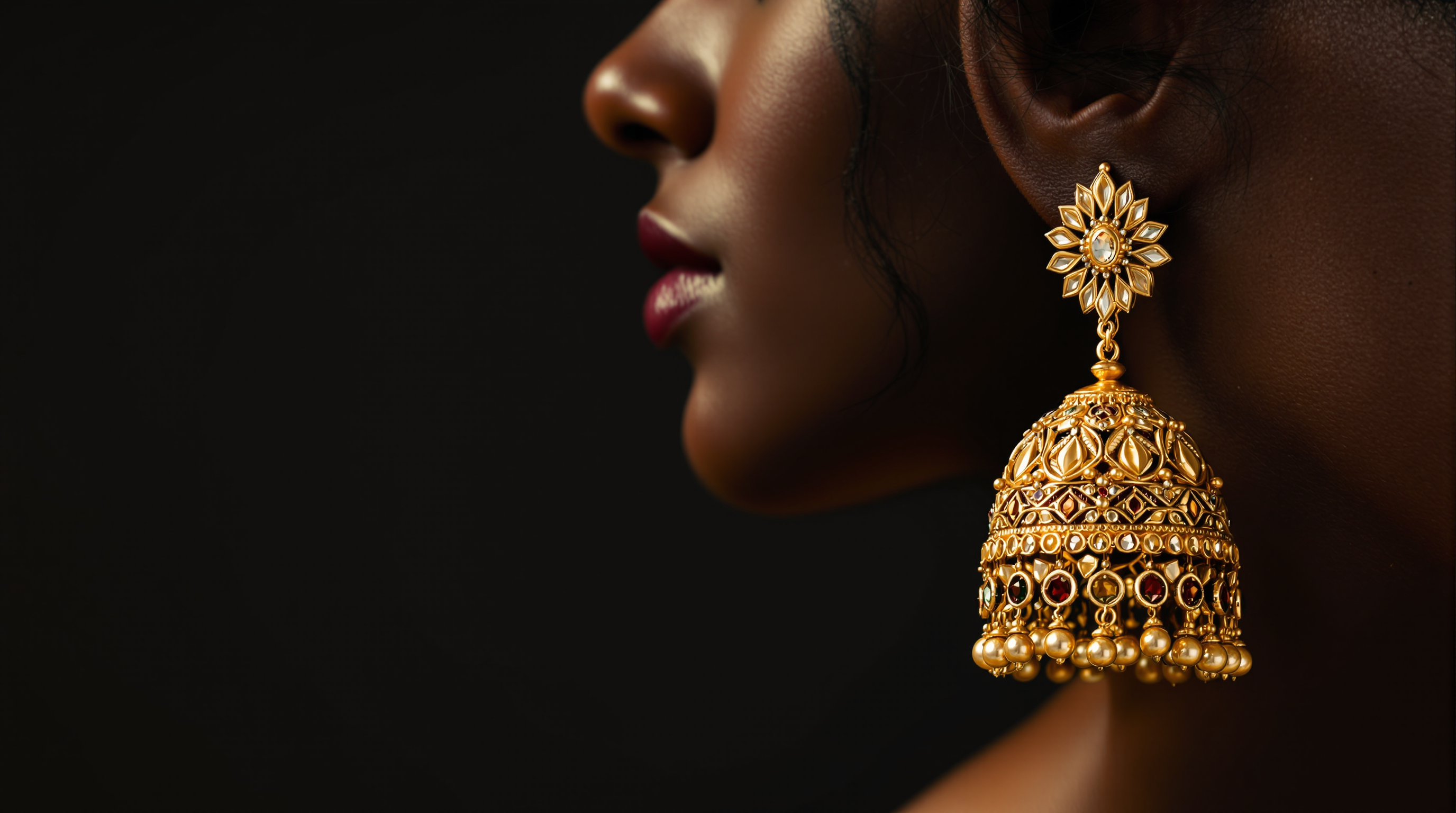 Polki Jhumka Earrings - gold polki bell-shaped earrings