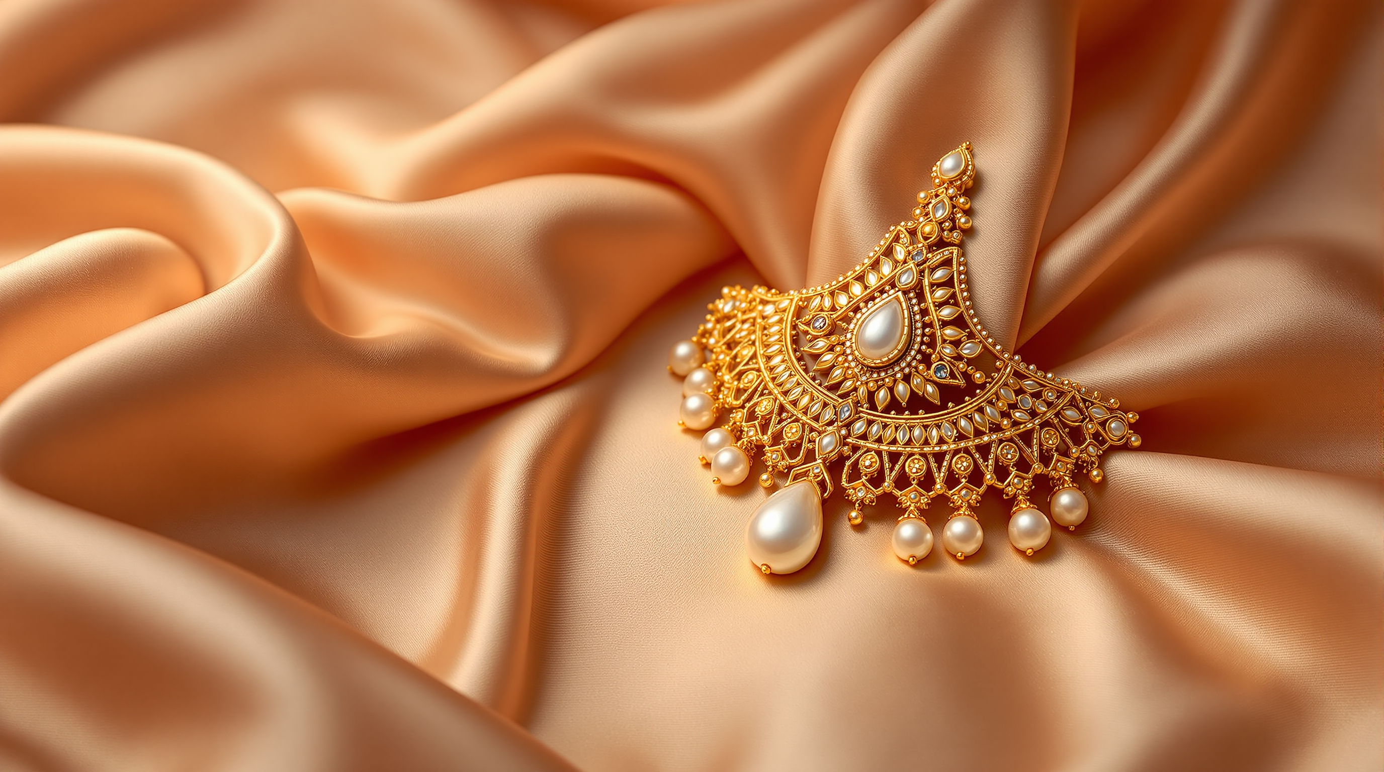 Kundan Pearl Tikka - gold kundan maang tikka with pearl drop