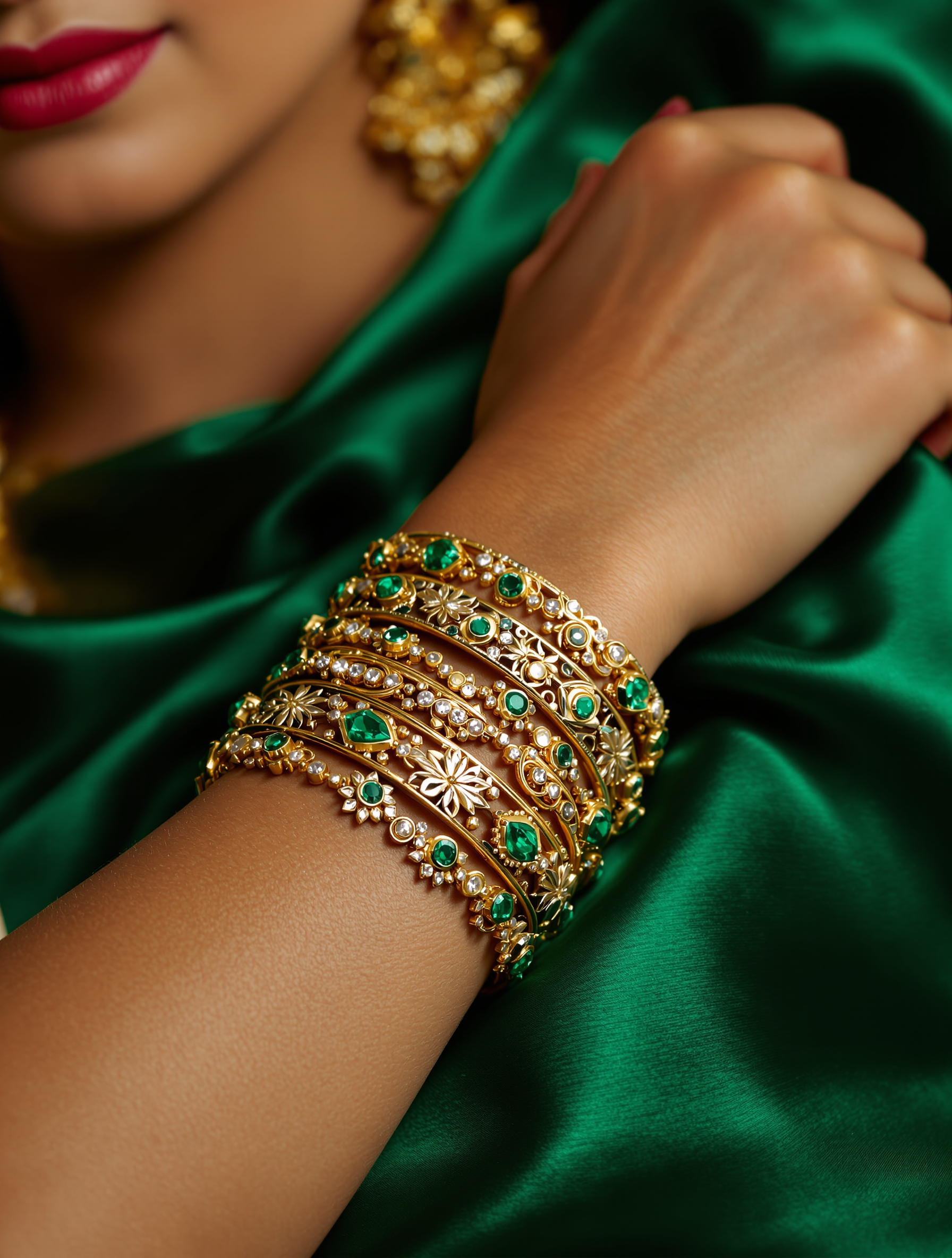 Emerald Kundan Bangle Set worn