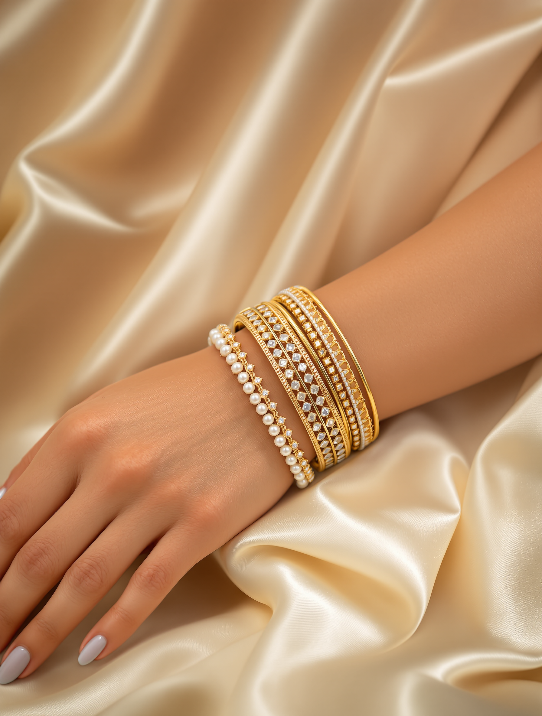 Ivory Pearl Bangle Set worn