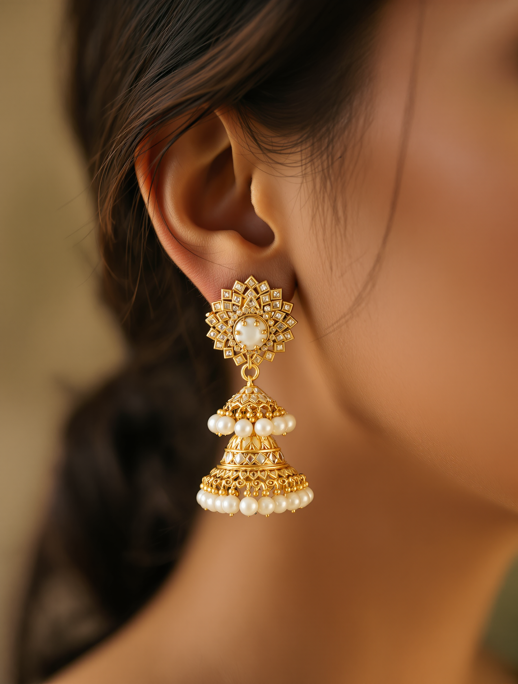 Ivory Pearl Jhumar Earrings worn